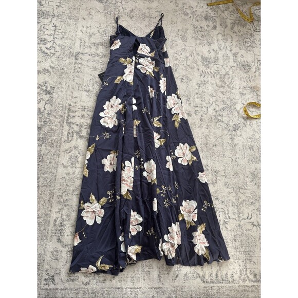 Lulus Radiant Occasion Navy Blue Floral Satin A-Line Maxi Dress Size Medium FLAW - Picture 6 of 8